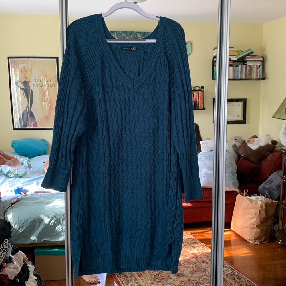 Black Tape_ teal sweater dress